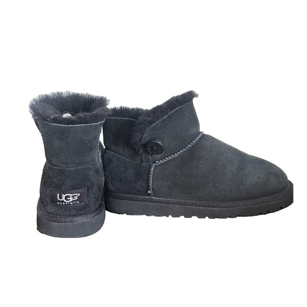 UGG Australia Bailey Button Mini Black Sheepskin Boots Women's US 5 EU 35